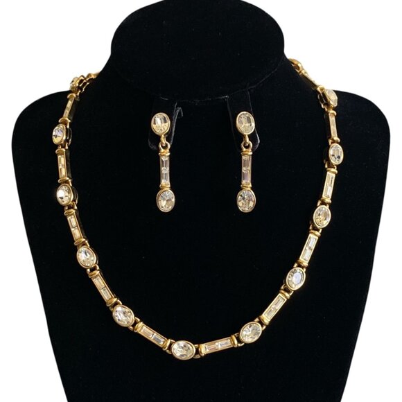 Oscar De La Renta Vintage Crystal Necklace Earrings Set - Picture 1 of 14